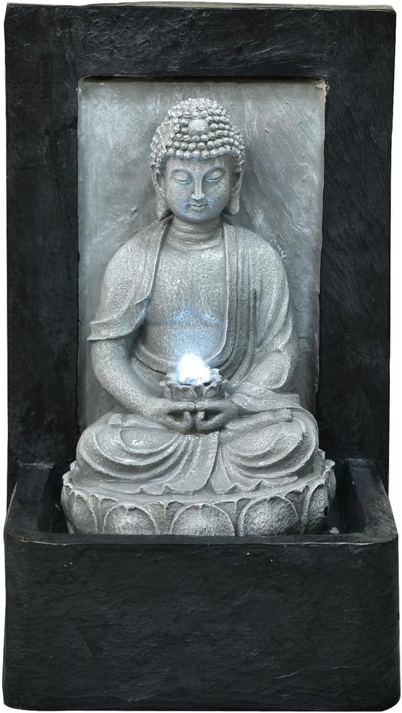 Hanover 24-in. Sitting Lotus Buddha Wall Statue Water Fountain with LED Lights for Indoor Home Use or Outdoor Garden, Yard, Patio, Deck, and Porch - Image 1
